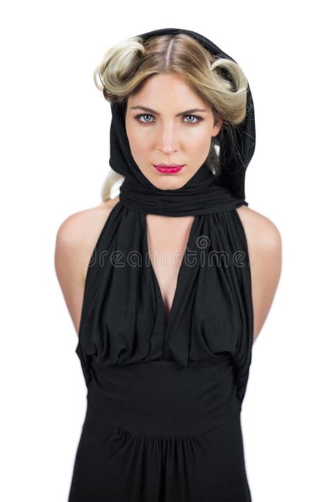 Serious Creepy Blonde Wearing Black Clothes Posing Stock Image Image