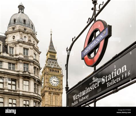 Famous London Underground Westminster Station Tube Sign And Big Ben