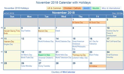 Print Friendly November 2018 Us Calendar For Printing