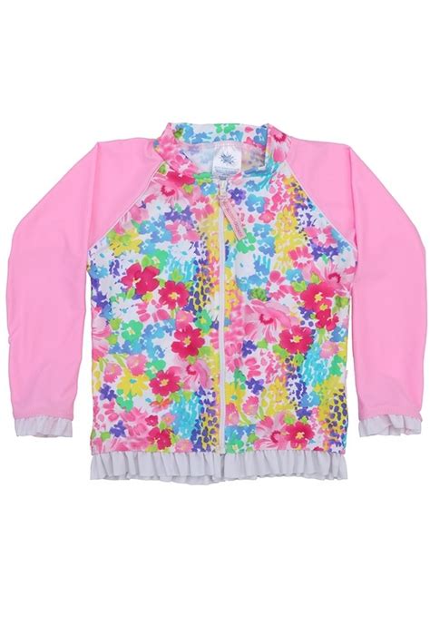 Girls Swim Jacket Front Zip And Frill Detail Ls