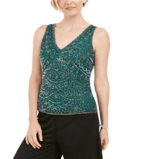 28th And Park Womens Beaded Embroidered Top Green Size 16