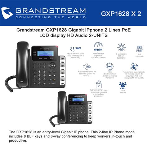 Grandstream Gxp1628 2 Units Gigabit Ip Phone 2 Lines Poe Lcd Display Hd