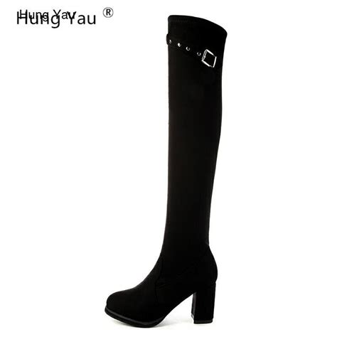 Hung Yau Women High Heel Boots Round Toe Platfrom Female Over Knee Boots Fashion Shoes Woman