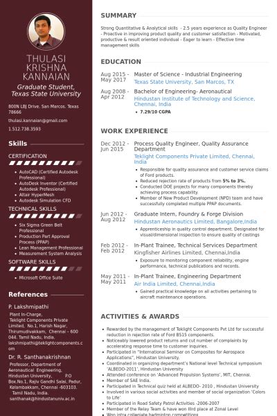 The cv examples below cover a wide range or disciplines from electrical to software to aerospace and more. Quality Assurance Resume Samples & Templates | Engineering ...