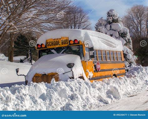 Snowbound School Bus Kids Delight Of Another Snow Day Stock Photo