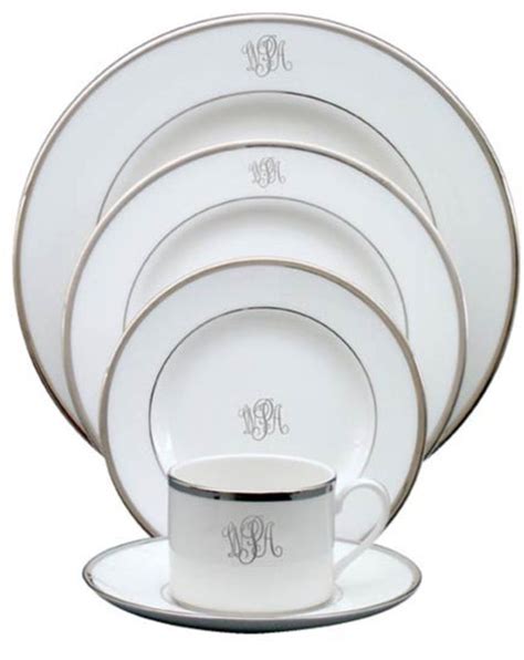 Monogrammed Dinner Plate Ivory Platinum Peachtree Place