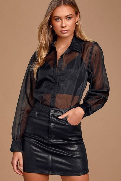Sassy And Classy Black Sheer Organza Button Up Top In 2020 Black Top Outfit Black Sheer