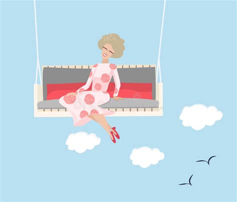 Happy Woman Sitting On A Swing Stock Vector Illustration Of Young