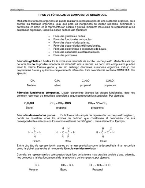 Tipos De Fórmulas De Compuestos Orgánicos Química Orgánica Vidal