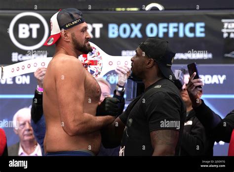 Tyson Fury Left And Dillian Whyte Face Off During The Weigh In At