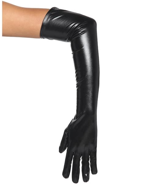 Black Faux Leather Long Gloves Hot Topic