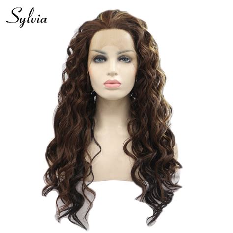 Sylvia Mixed Brown With Blonde Highlight Bouncy Curly Synthetic Lace Front Wigs Free Parting