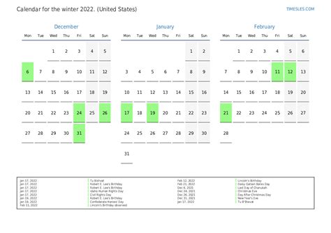 Calendar For 2022 With Holidays In United States Print And Download