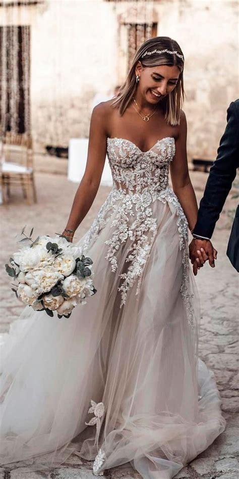 Ball Gown Tulle Light Grey Boho Wedding Dresses Sweetheart Appliques