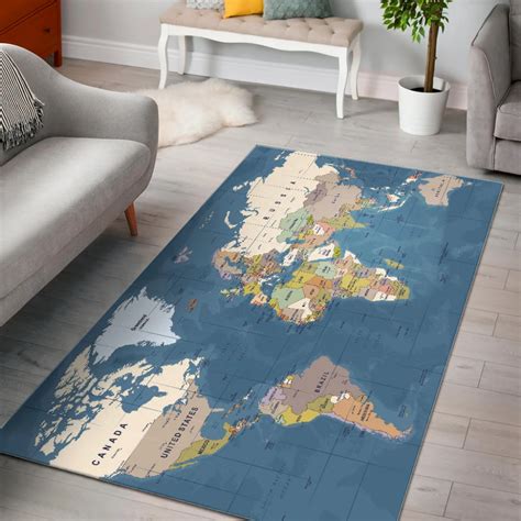 Blue World Map Area Rug World Map Rug Map Rug Floor Decor