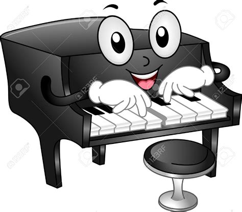 Ilustración De La Mascota Del Piano De Cola Con El Taburete Del Piano