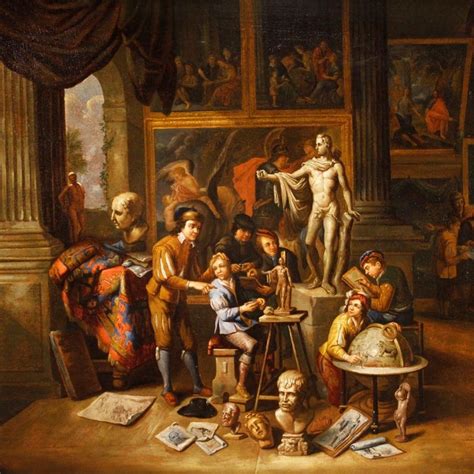 17th Century Oil On Canvas Flemish Painting The Art Workshop 1670 At