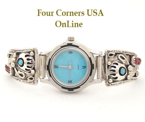 women s sterling silver bear paw watch turquoise stone face navajo etta larry naw 1420