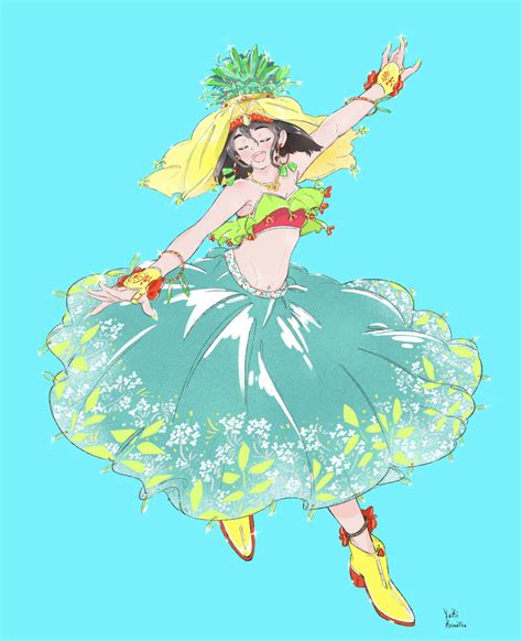 Kawatsu Yuuki Original Highres 1girl Aqua Background Aqua Skirt Arm Up Artist Name Black