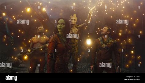 Guardians Of The Galaxy From Left Dave Bautista Zoe Saldana Groot