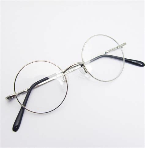 Agstum 42mm Vintage Retro Round Silver Spring Hinge Eyeglass Frame Rx