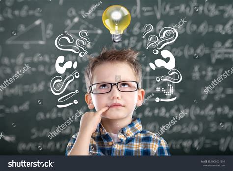 Smart Kid Lightbulb Brainstorming Idea Concept Stock Photo 1908031651