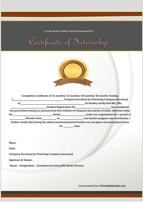 21 Free Sample Internship Certificate Templates Printable Samples