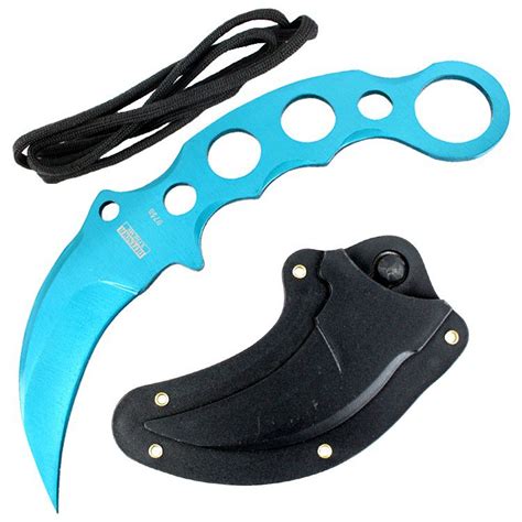 Karambit Knife Self Defense Hunting Tactical Curved Blade Blue 75