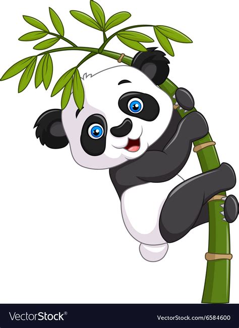 Cute Funny Baby Panda Hanging On A Bamboo Tree Vector Image