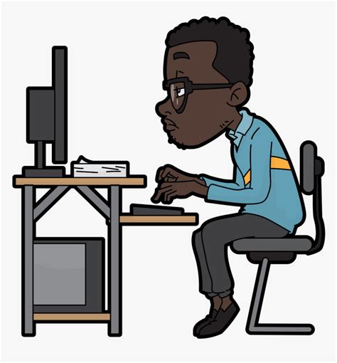 Black Cartoon Man Using A Computer Man On Computer Cartoon Hd Png