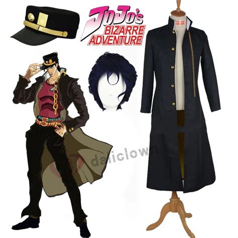 Jojos Bizarre Adventure Jotaro Kujo Cosplay Costume Anime Black Coat