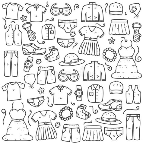 Set Of Clothes And Accessories Doodle Vector Illustration Cute Hand