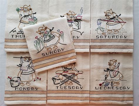 Vintage Pattern Hand Embroidered Tea Towels Dish Towels Etsy