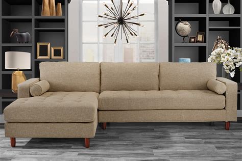 Divano Roma Furniture Mid Century Modern Tufted Fabric Sectional Sofa