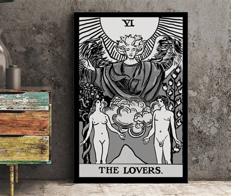 The Lovers Tarot Card Print Black And White The Lovers Etsy