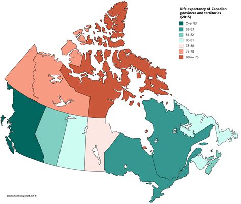 Life expectancy of Canadian provinces and territories (2015) | Canadian provinces, Canadian ...