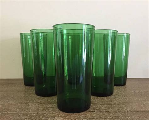6 Anchor Hocking Forest Green 19 Ounce Flat Tumblers Tall Etsy Glass Drinking Glasses