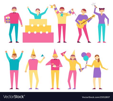 Birthday Party Participants Cartoon Style People Vector Image