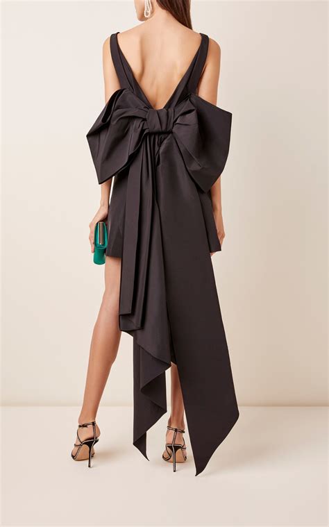 Carolina Herrera Bow Detailed Silk Taffeta Mini Dress Black Dresses