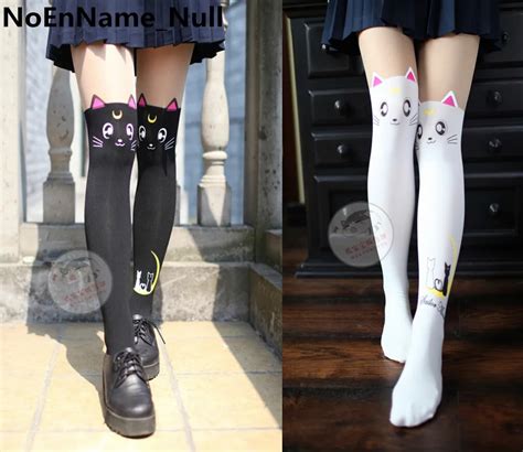 Anime Sailor Moon Cosplay Luna Cat Pattern Pantyhose Tights Socks Stockings 3d Print Black White