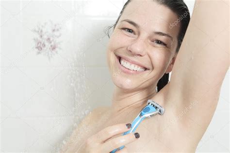 Shower Woman Happy Smiling Woman Washing Shoulder Showering In Stock Photo Lopolo