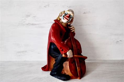 vintage resin playing violin clown figurine circus clown etsy