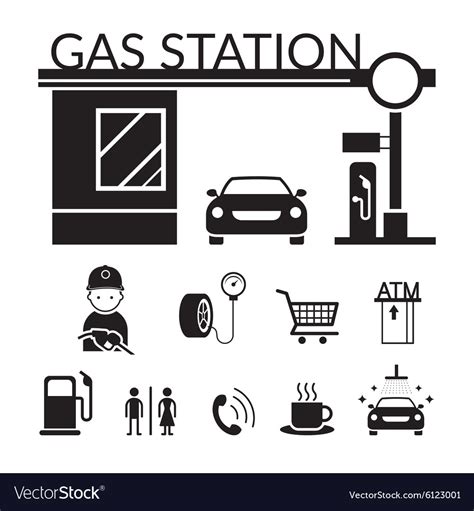 Gas Station And Service Objects Icons Set Vector Image