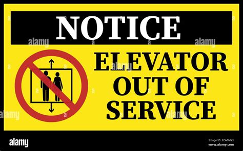 Yellow Elevator Out Of Service Sign With Warning Symbol Vector