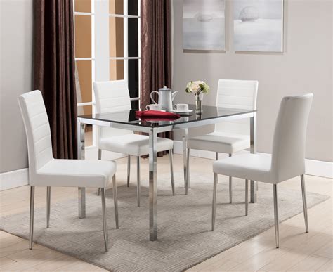 leina 5 piece 48 rectangular modern dining set table and 4 white parsons chairs