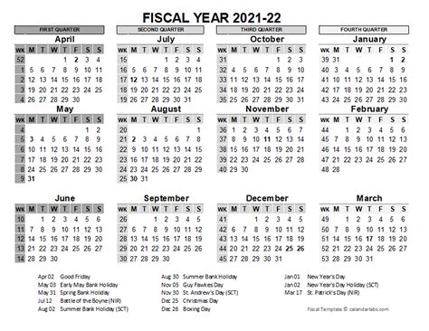 2021 2022 Fiscal Calendar Uk Template Free Printable Templates