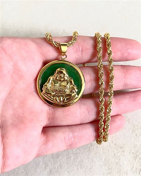 Buddha Medallion Necklace Gold Jade Buddha Pendant Necklace Etsy