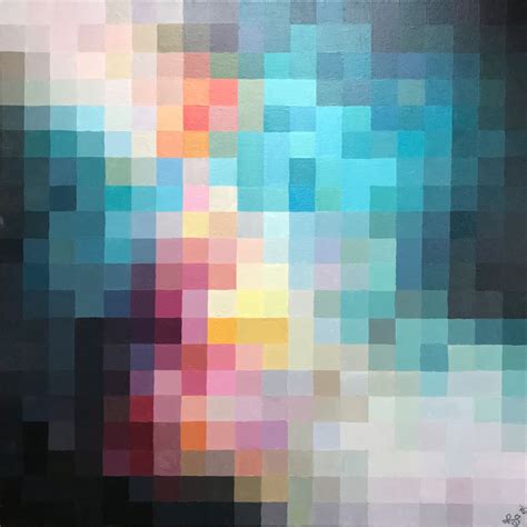 Acrylic Abstract Painting Original Rainbow Pixelated Pixel Çizim