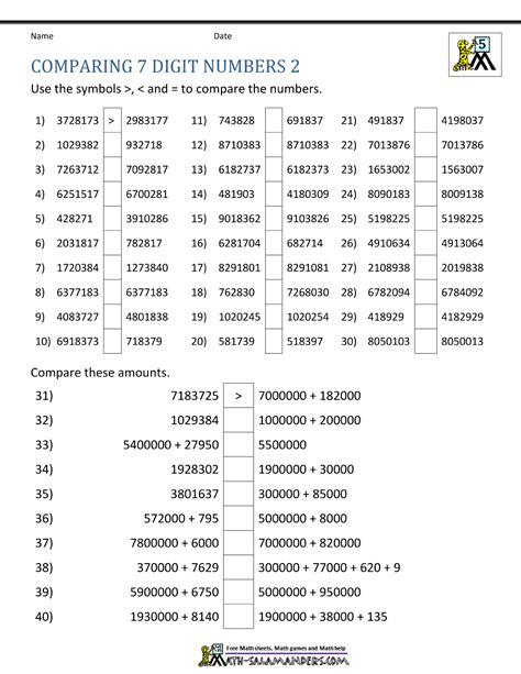 Comparing 3 Digit Numbers Worksheets