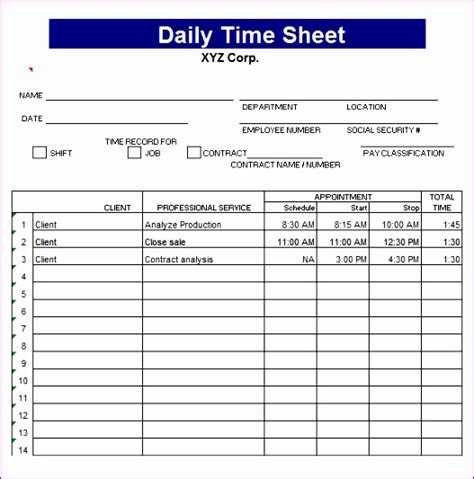 11 Timesheet Template For Excel Excel Templates